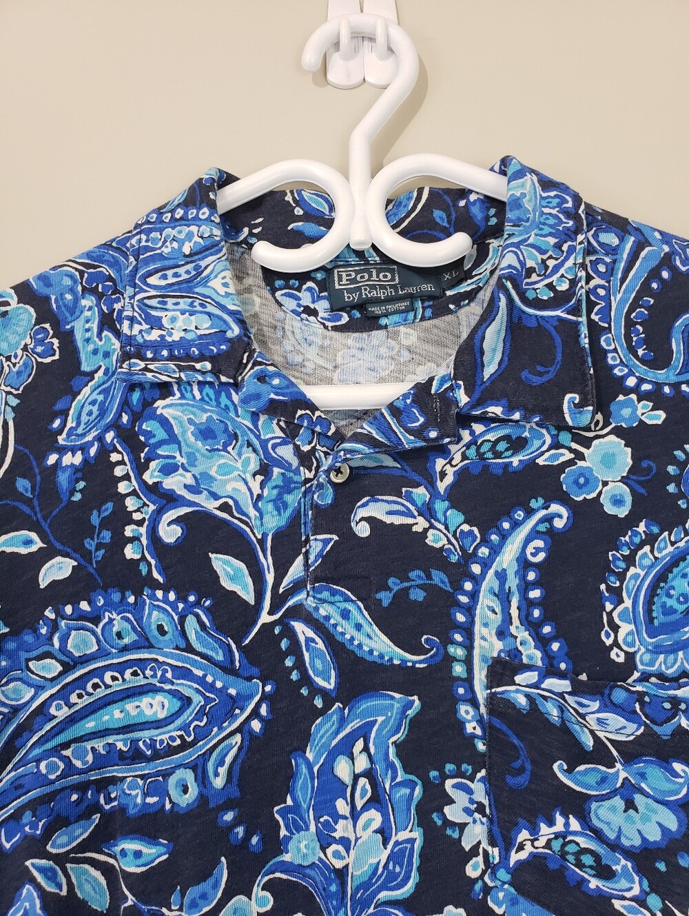 Polo Ralph Lauren Blue Vintage Paisley All-Over Print Mens Polo Shirt Size XL - Picture 3 of 9
